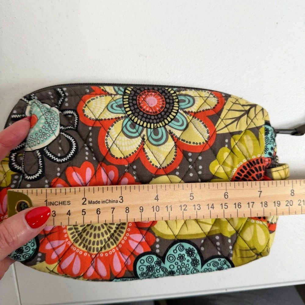 Vera Bradley Flower Shower Small Cosmetic Makeup Quilted Travel Pouch Brown